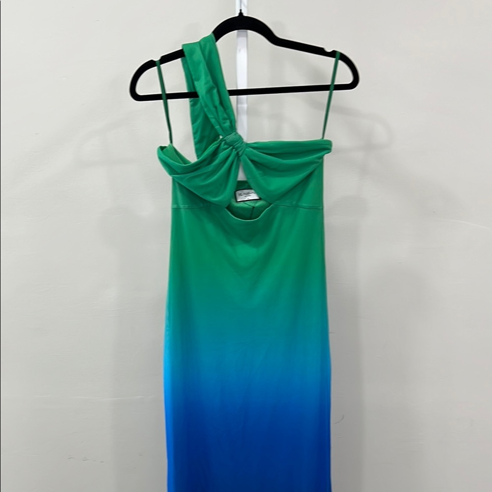 One-Shoulder Green to Blue Ombre Maxi Dress by Runaway The Label - Picture 3 of 8
